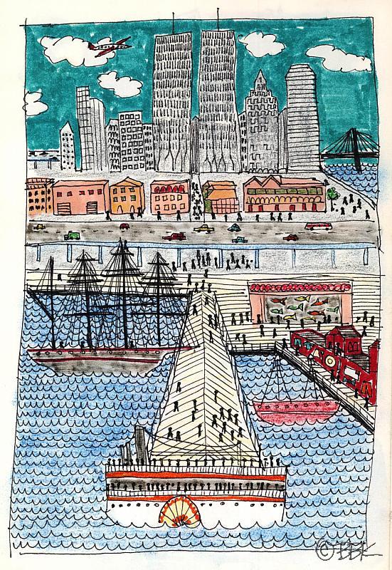South Street Seaport, NYC - in a naive style
